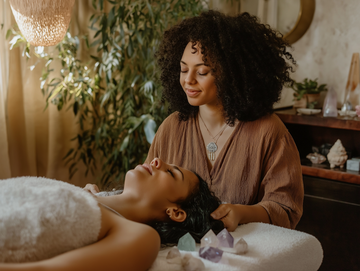 Peaceful wellness therapy session in serene spa environment